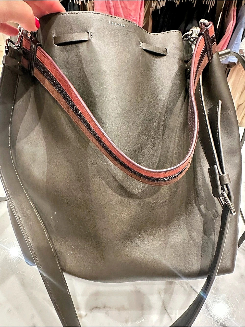 Theory leather bucket bag โ army green
